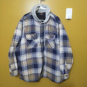 VTG 90s Woodland Plaid Cotton Blend Quilted Hooded Flannel Shacket 3XL Grunge